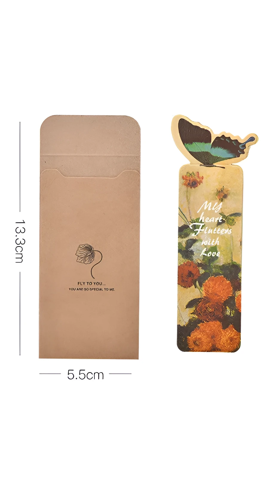 Butterfly design paper bookmark measuring 13.5cm by 5.5cm with Japanese and South Korean cute stationery style