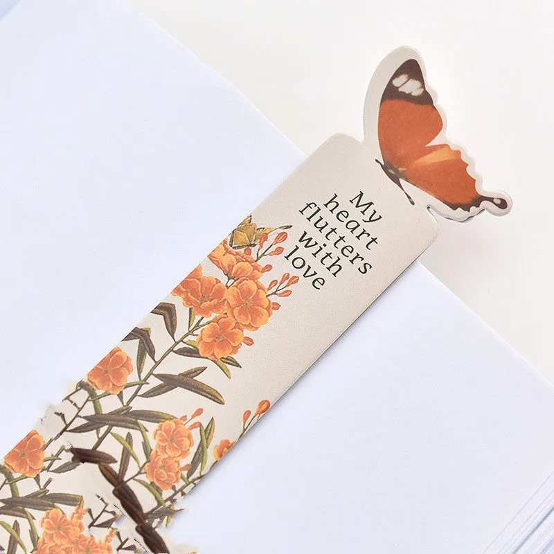 Butterfly design paper bookmark measuring 13.5cm by 5.5cm with Japanese and South Korean cute stationery style