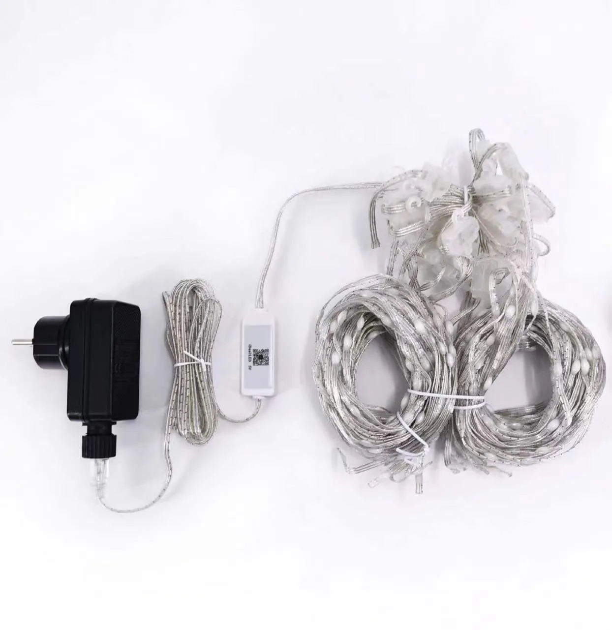 Programmable magic curtain light with 400 LEDs, Bluetooth APP control, and leather wire casing in decorative use