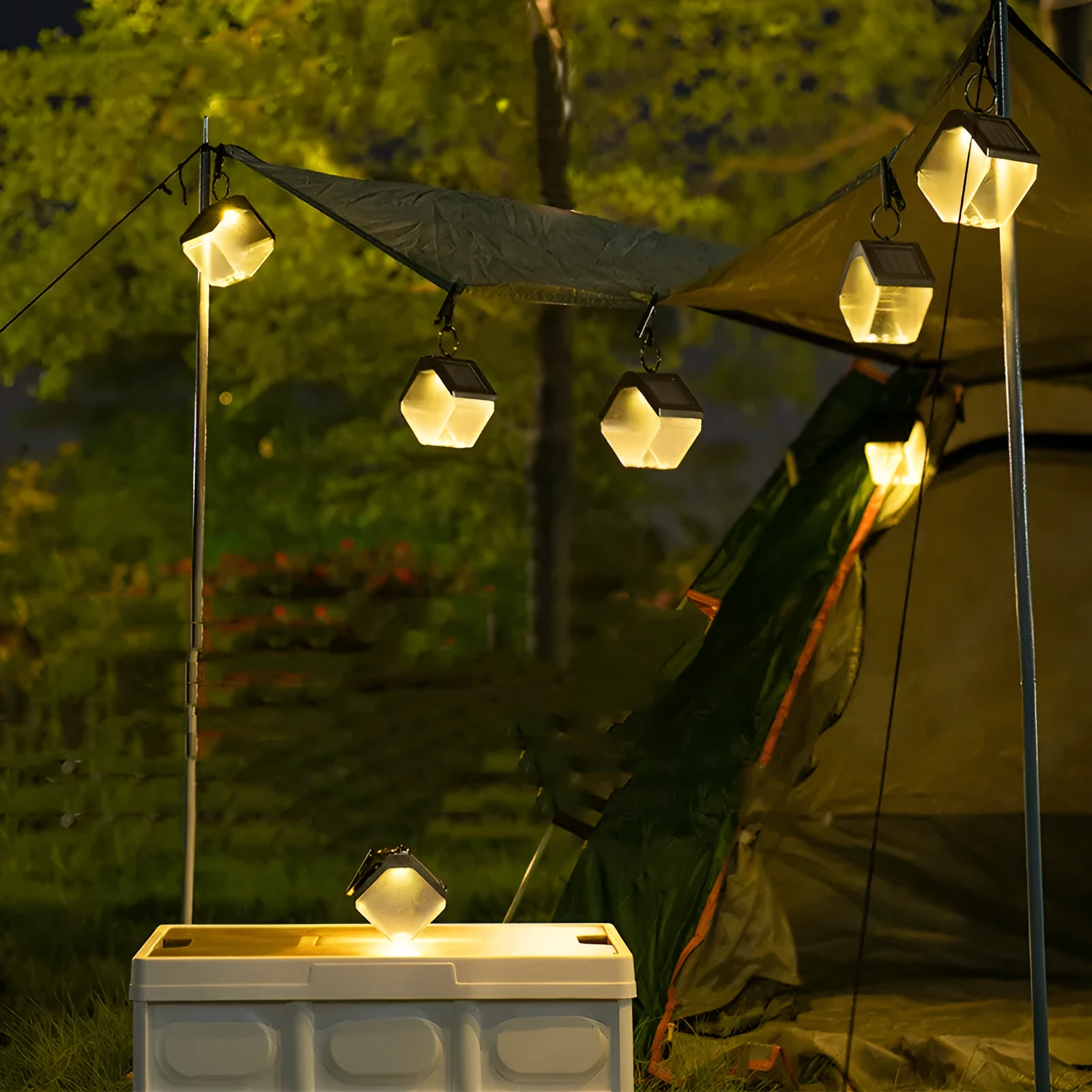 Outdoor solar ice brick chandelier dual colour warm and colour LED IP65 garden light with clip on fence