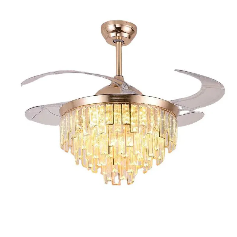 Invisible ceiling fan lamp with ABS blades and crystal lampshade in 42 inch size for living room