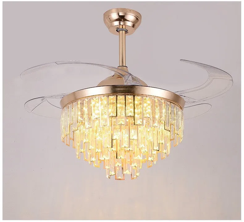 Invisible ceiling fan lamp with ABS blades and crystal lampshade in 42 inch size for living room