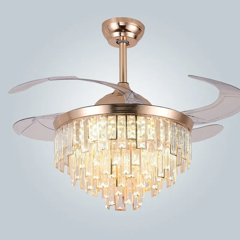 Invisible ceiling fan lamp with ABS blades and crystal lampshade in 42 inch size for living room