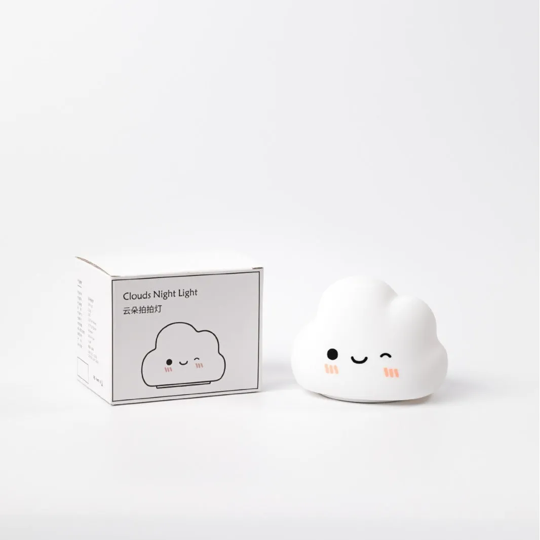 White cloud silicone rechargeable pat lamp bedside ambience light on nightstand with soft glow