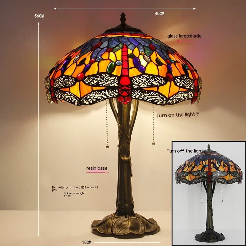 Stone table lamp with dragonfly design in European styling for bedroom or living room