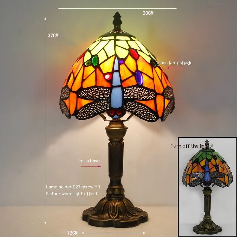Stone table lamp with dragonfly design in European styling for bedroom or living room