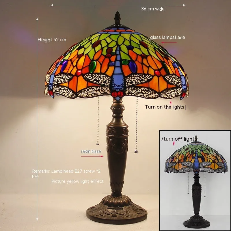 Stone table lamp with dragonfly design in European styling for bedroom or living room