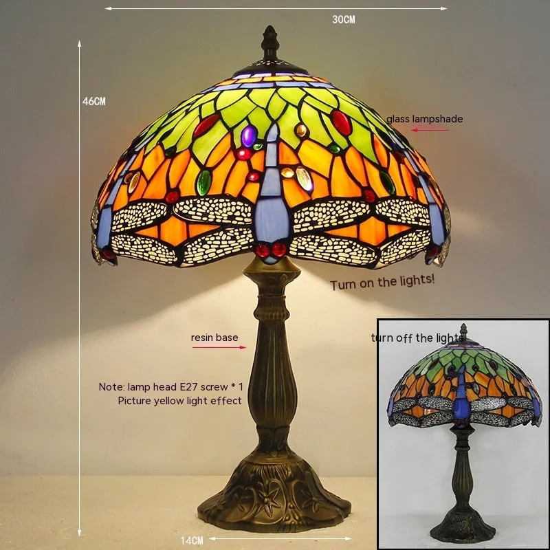 Stone table lamp with dragonfly design in European styling for bedroom or living room