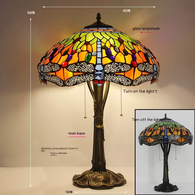 Stone table lamp with dragonfly design in European styling for bedroom or living room