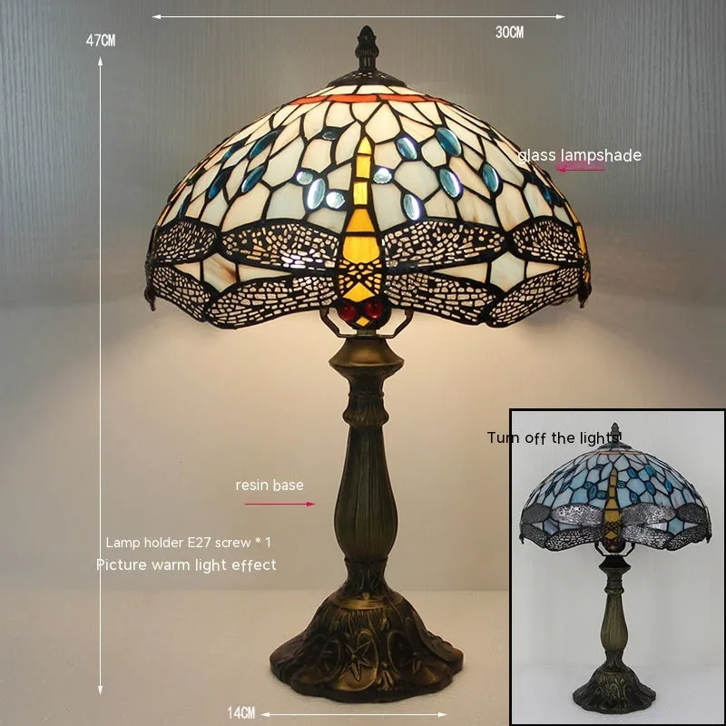 Stone table lamp with dragonfly design in European styling for bedroom or living room