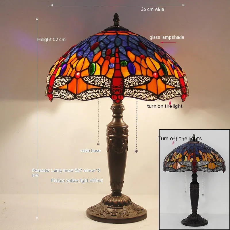 Stone table lamp with dragonfly design in European styling for bedroom or living room