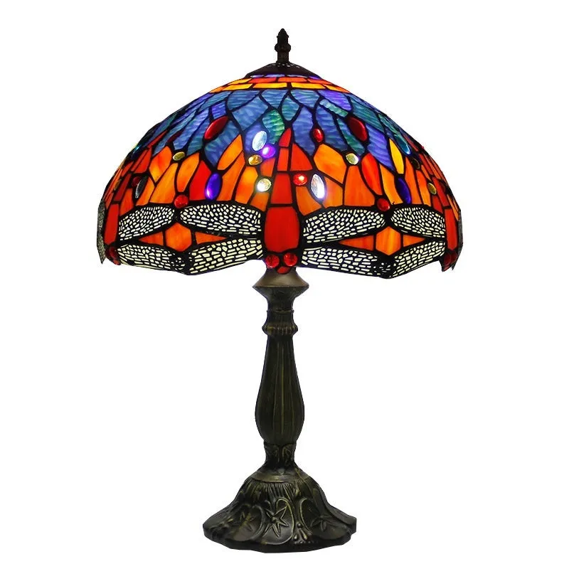 Stone table lamp with dragonfly design in European styling for bedroom or living room