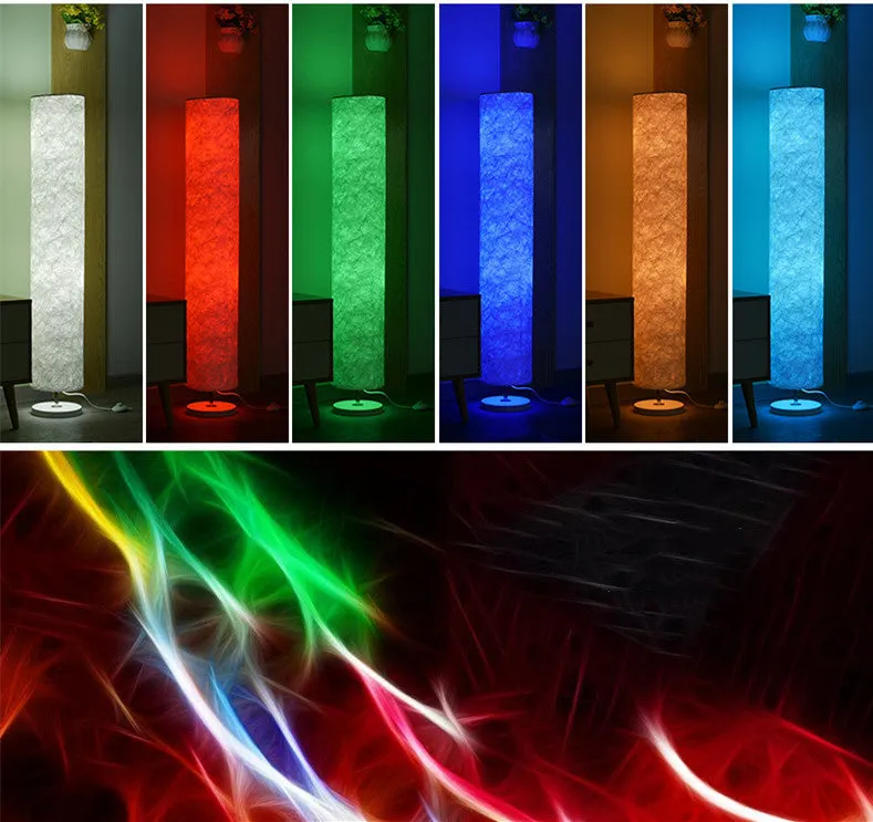 Smart RGB remote control folding floor lamp with stainless steel body and fabric shade, 1520mm adjustable height