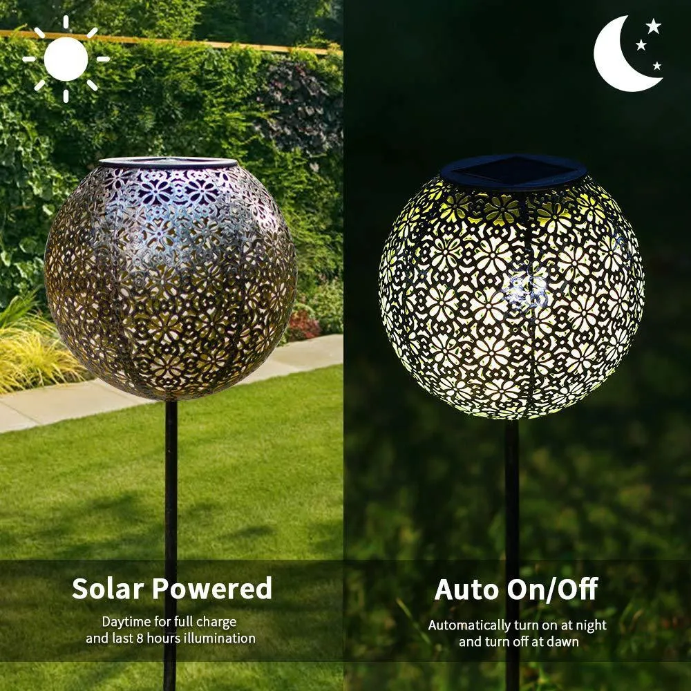 Solar wrought iron ground ball lamp LED with 15x15x46mm dimensions, black finish