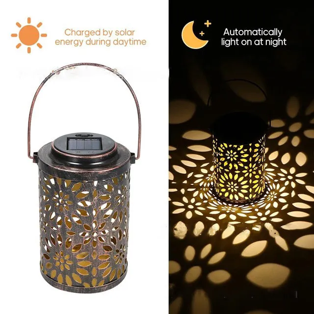 Solar wrought iron ground ball lamp LED with 15x15x46mm dimensions, black finish