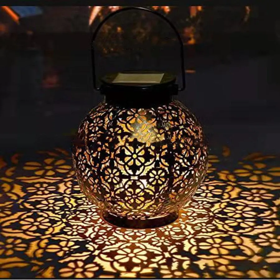Solar wrought iron ground ball lamp LED with 15x15x46mm dimensions, black finish