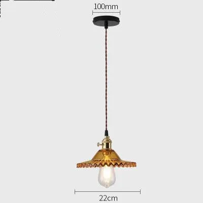 Nordic minimalist copper glass chandelier with amber glass shade and black chassis, adjustable height 1.2m