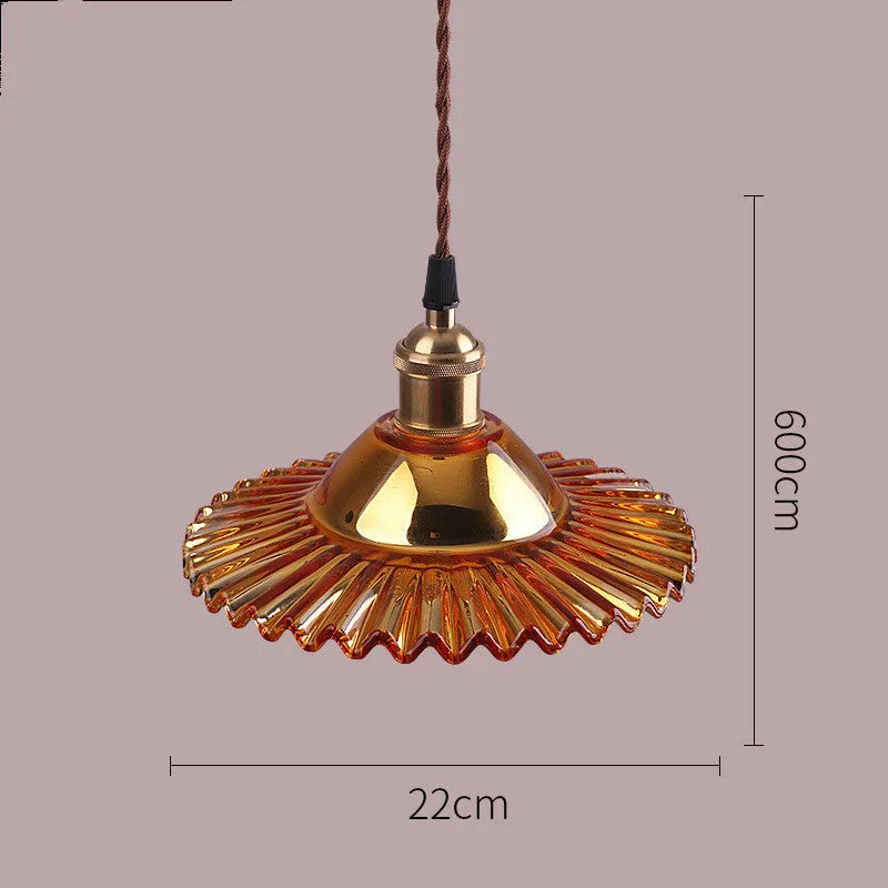 Nordic minimalist copper glass chandelier with amber glass shade and black chassis, adjustable height 1.2m