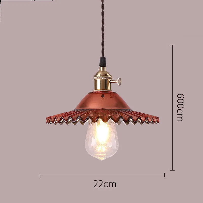 Nordic minimalist copper glass chandelier with amber glass shade and black chassis, adjustable height 1.2m