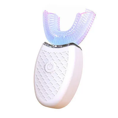 U-shaped electric toothbrush with silicone head, ABS body, and IPX7 waterproof design in blue