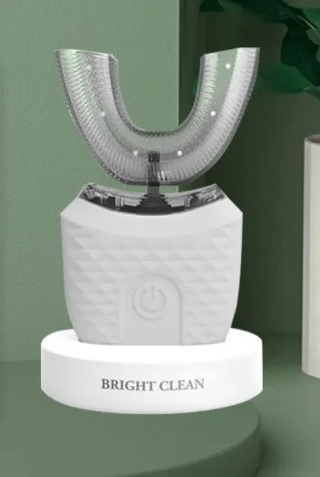 U-shaped electric toothbrush with silicone head, ABS body, and IPX7 waterproof design in blue