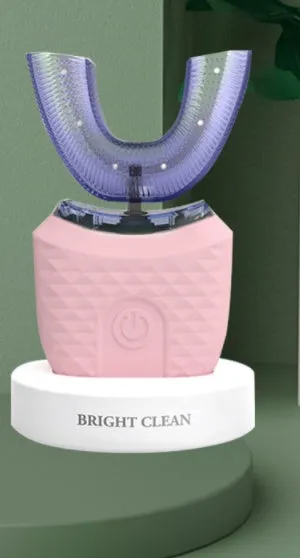 U-shaped electric toothbrush with silicone head, ABS body, and IPX7 waterproof design in blue