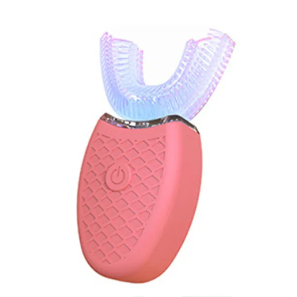U-shaped electric toothbrush with silicone head, ABS body, and IPX7 waterproof design in blue