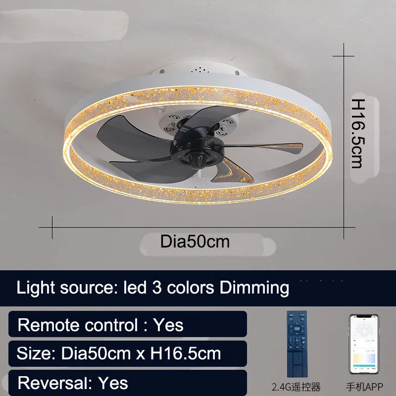 Nordic design ceiling fan light with remote control in 50cm diameter iron and acrylic construction