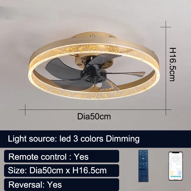 Nordic design ceiling fan light with remote control in 50cm diameter iron and acrylic construction