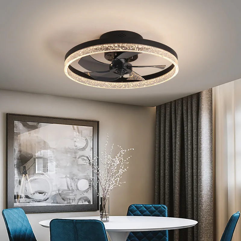 Nordic design ceiling fan light with remote control in 50cm diameter iron and acrylic construction