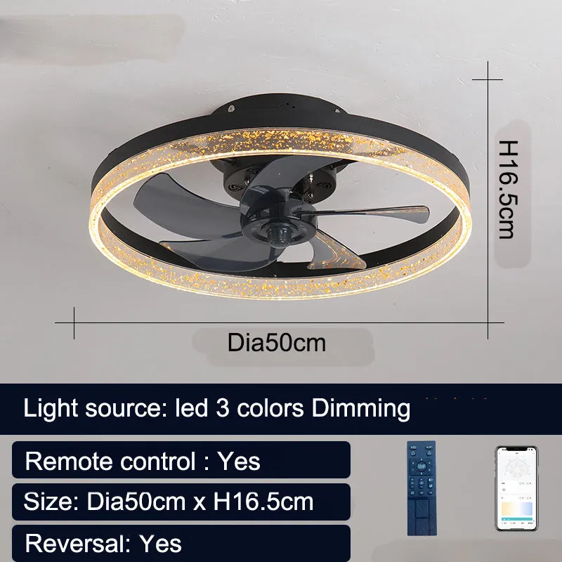 Nordic design ceiling fan light with remote control in 50cm diameter iron and acrylic construction