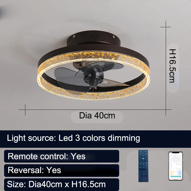 Nordic design ceiling fan light with remote control in 50cm diameter iron and acrylic construction