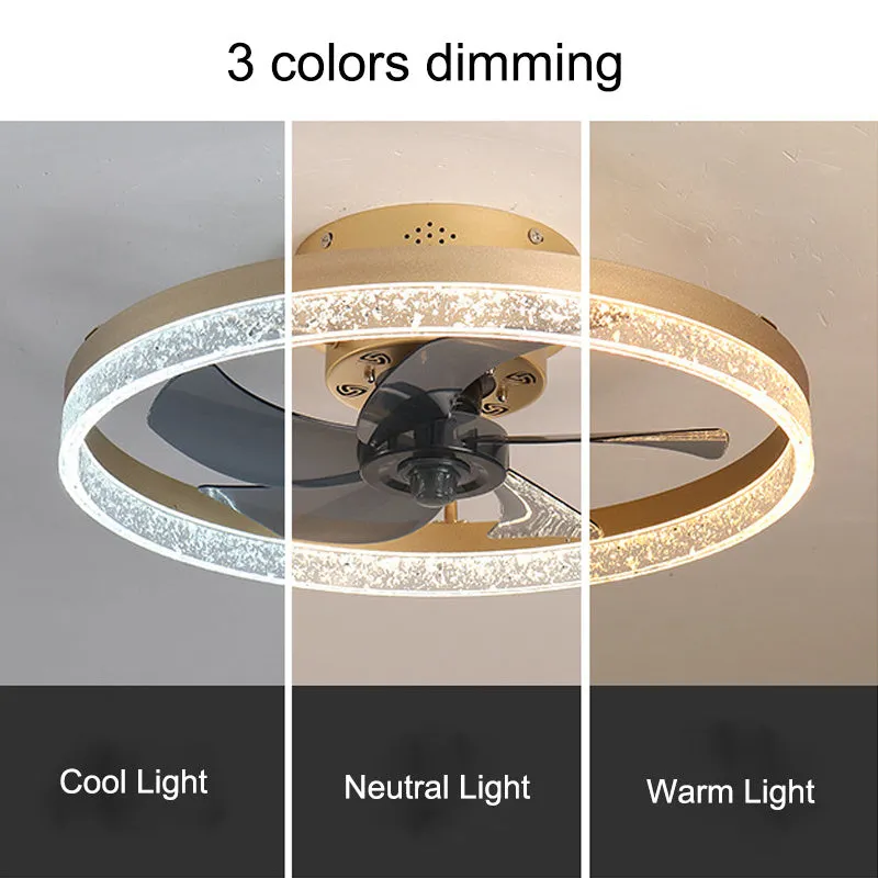 Nordic design ceiling fan light with remote control in 50cm diameter iron and acrylic construction