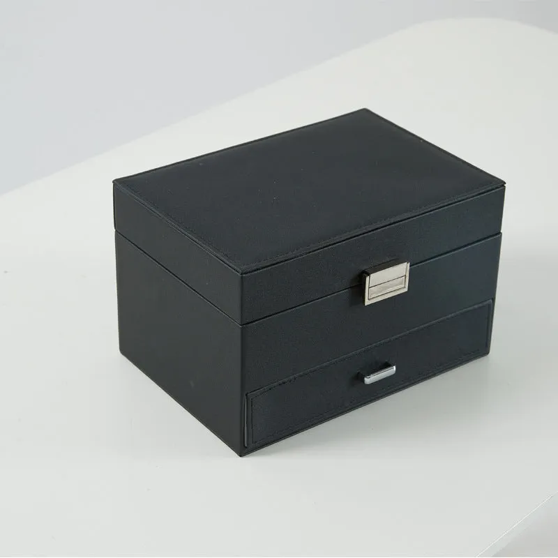 Hard PU leather jewellery storage box in beige, black, pink or rose gold colour options