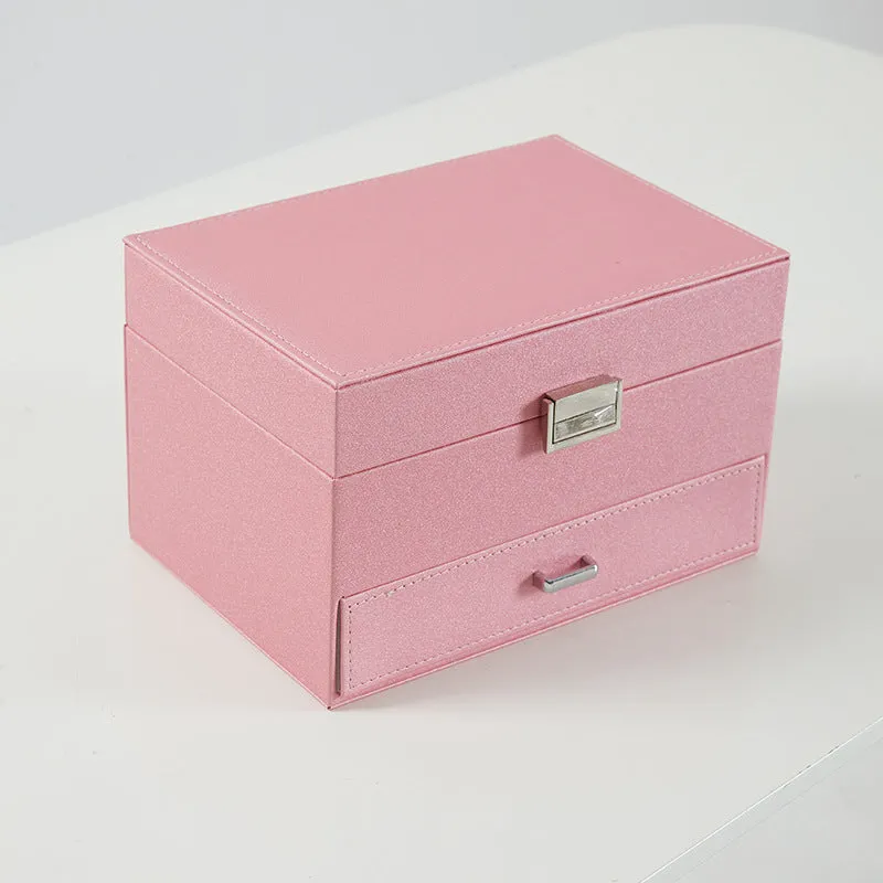 Hard PU leather jewellery storage box in beige, black, pink or rose gold colour options