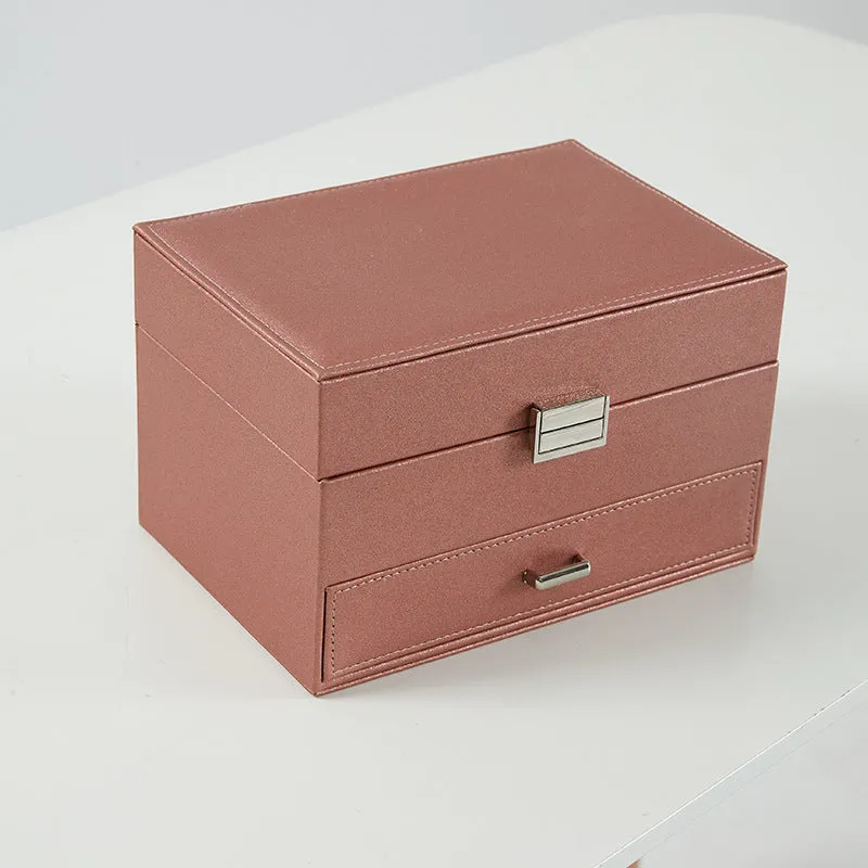 Hard PU leather jewellery storage box in beige, black, pink or rose gold colour options