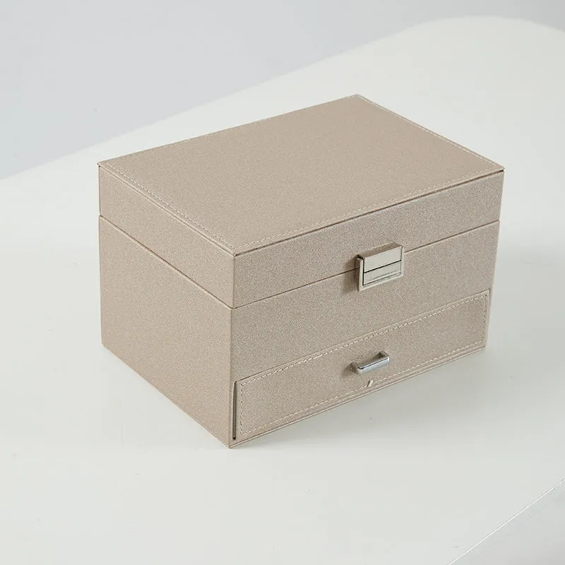 Hard PU leather jewellery storage box in beige, black, pink or rose gold colour options