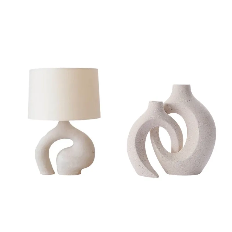 Modern minimalist Nordic fabric table lamp with resin base and cloth lampshade 30x45cm