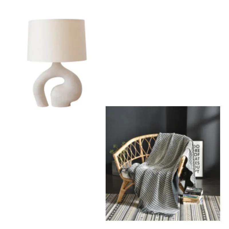 Modern minimalist Nordic fabric table lamp with resin base and cloth lampshade 30x45cm