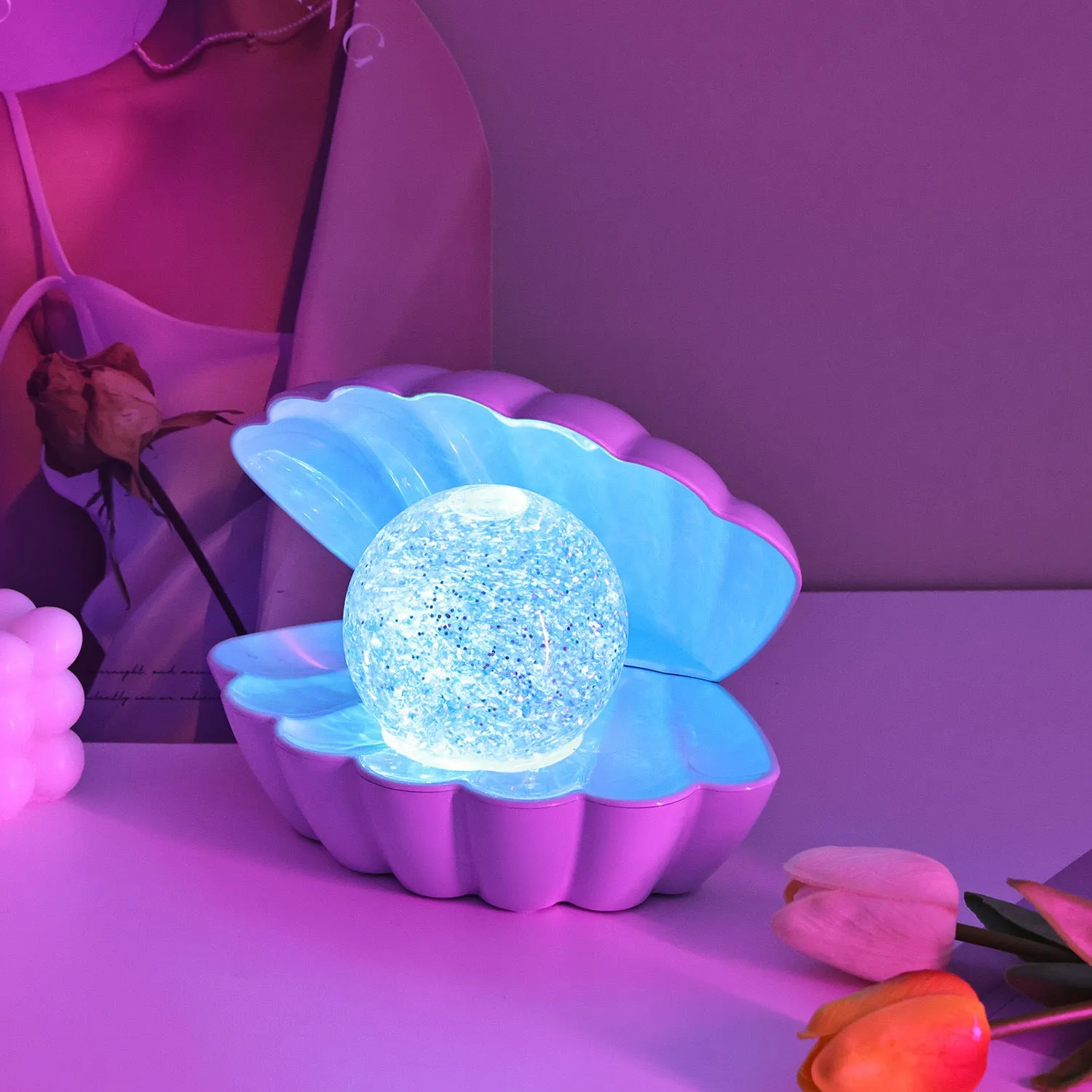 Shell-shaped decorative night lamp with neon lighting in cloud mist colour variant