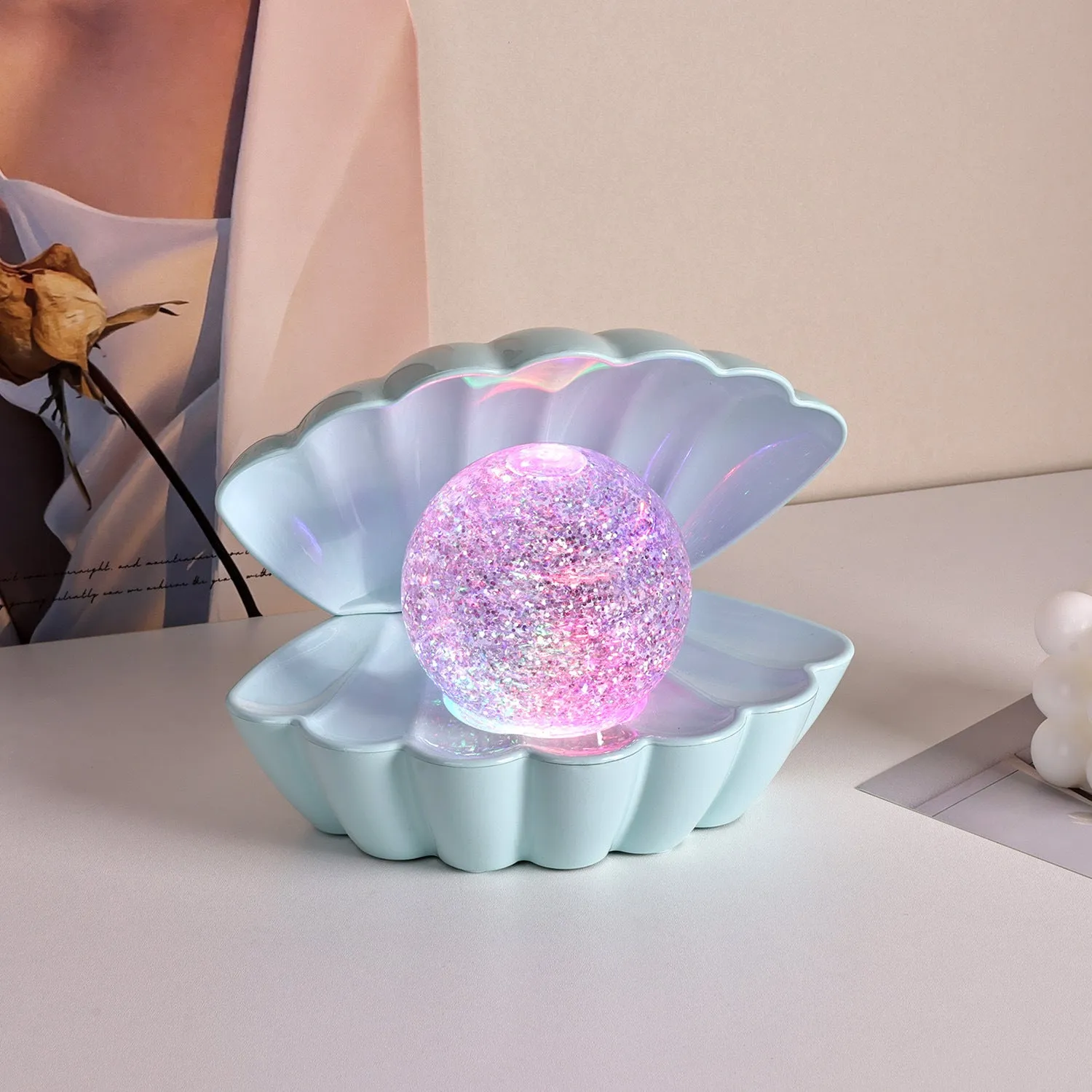 Shell-shaped decorative night lamp with neon lighting in cloud mist colour variant