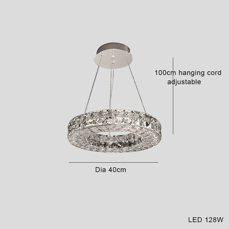 Modern simple crystal LED chandelier with 800mm diameter and adjustable height for living room