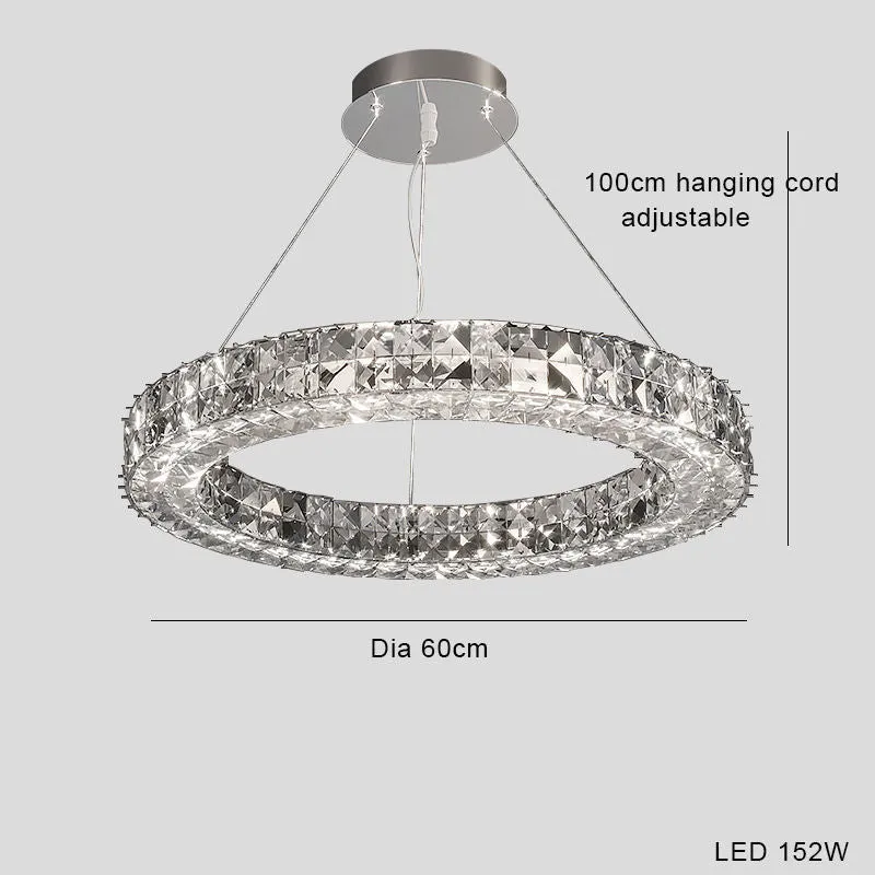 Modern simple crystal LED chandelier with 800mm diameter and adjustable height for living room