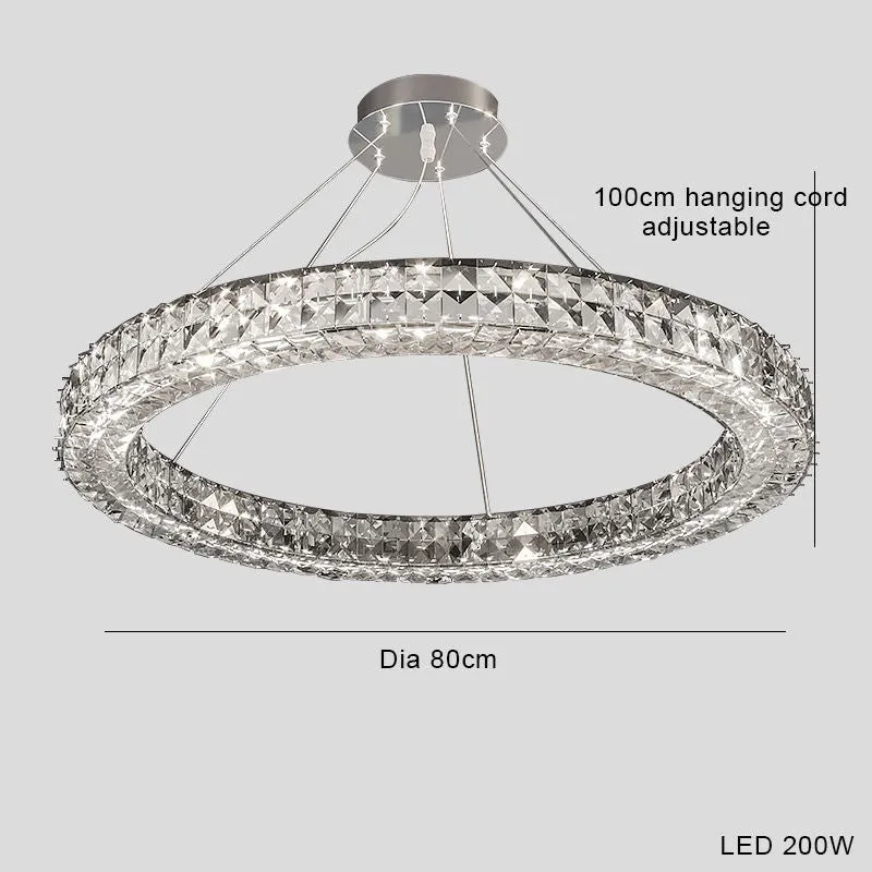 Modern simple crystal LED chandelier with 800mm diameter and adjustable height for living room