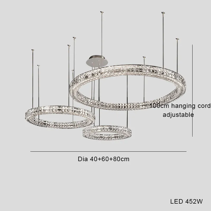 Modern simple crystal LED chandelier with 800mm diameter and adjustable height for living room