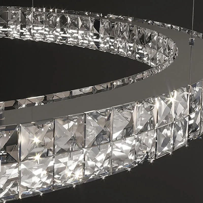 Modern simple crystal LED chandelier with 800mm diameter and adjustable height for living room