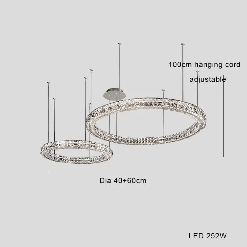 Modern simple crystal LED chandelier with 800mm diameter and adjustable height for living room