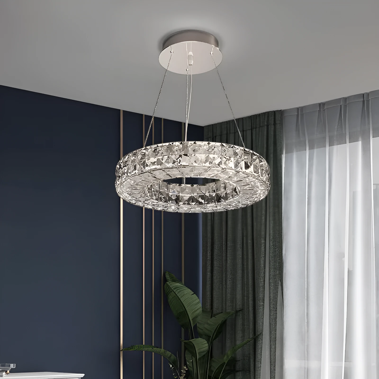 Modern simple crystal LED chandelier with 800mm diameter and adjustable height for living room