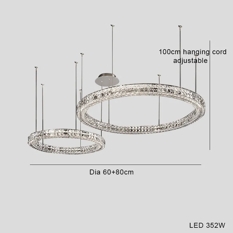 Modern simple crystal LED chandelier with 800mm diameter and adjustable height for living room
