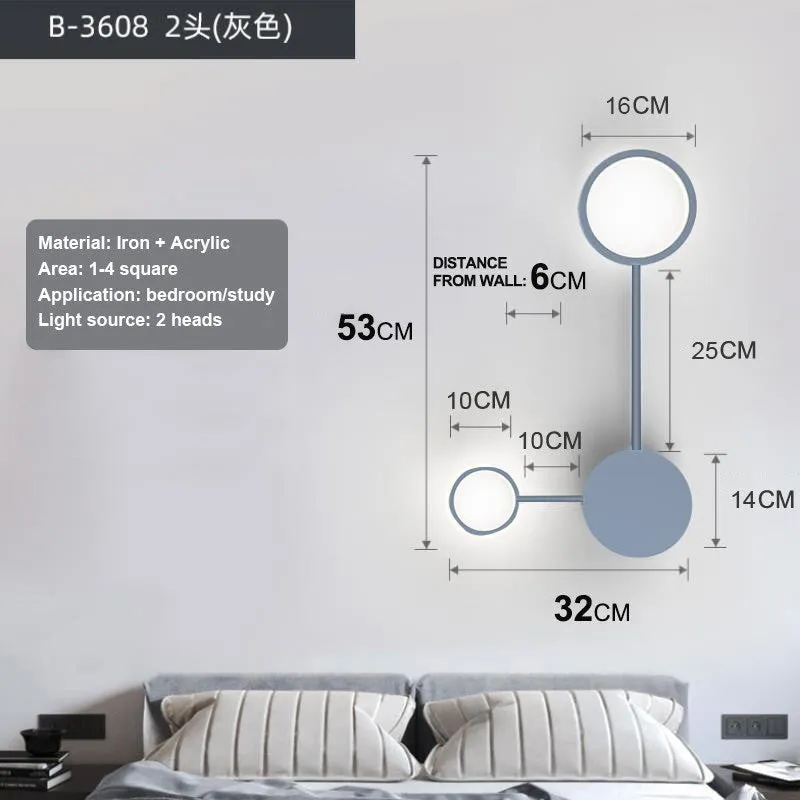 Contracted wall lamp with six heads, iron and acrylic construction, available in black finish mounted on a wall